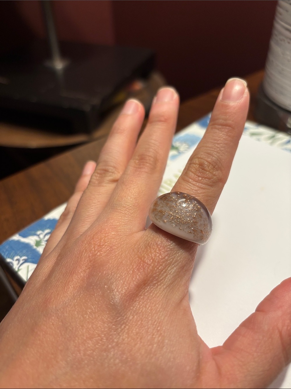 🩷MURANO Glass Soft Pink and Rose Gold Flecked Ring